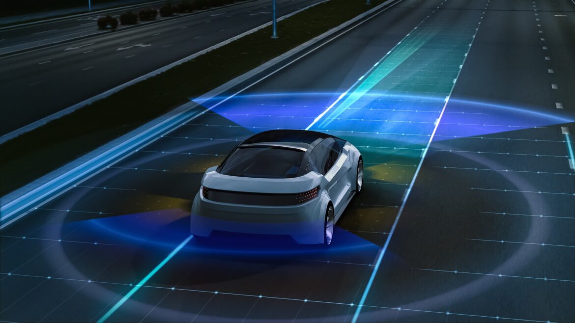 Aerial,Drone,Following,Futuristic,3d,Concept,Car.,Autonomous,Self,Driving
