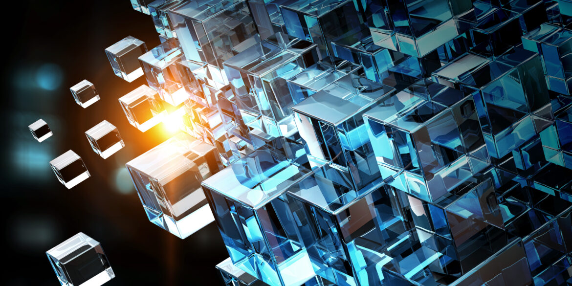 Floating,Shiny,Cube,Network,.,Mixed,Media
