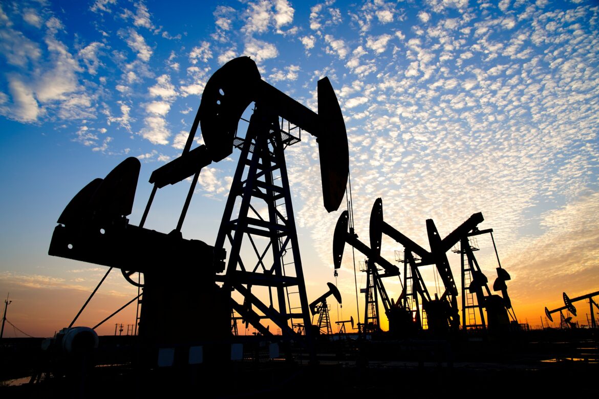 Oil pump jacks extracting crude oil as global oil prices surge amid the Iran conflict