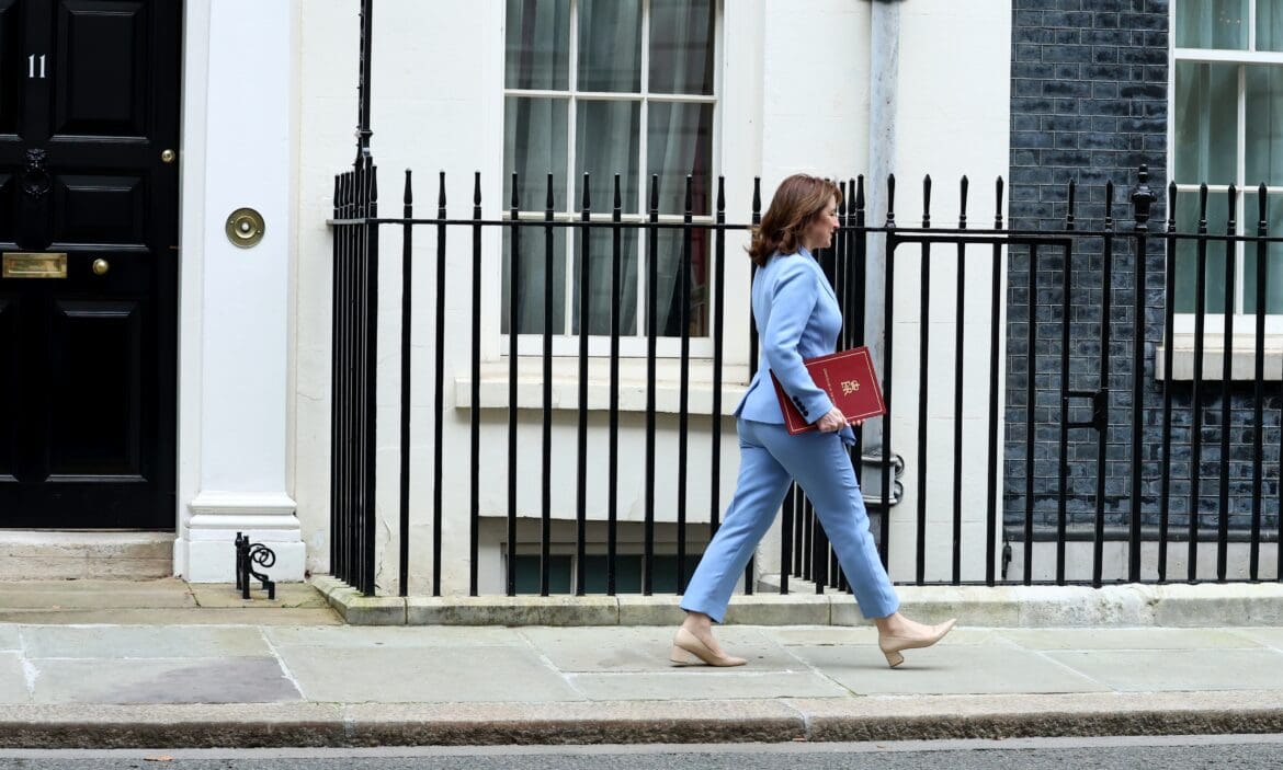 Chancellor Rachel Reeves outside 11 Downing Street with red ministerial box following 2025 Autumn Budget
